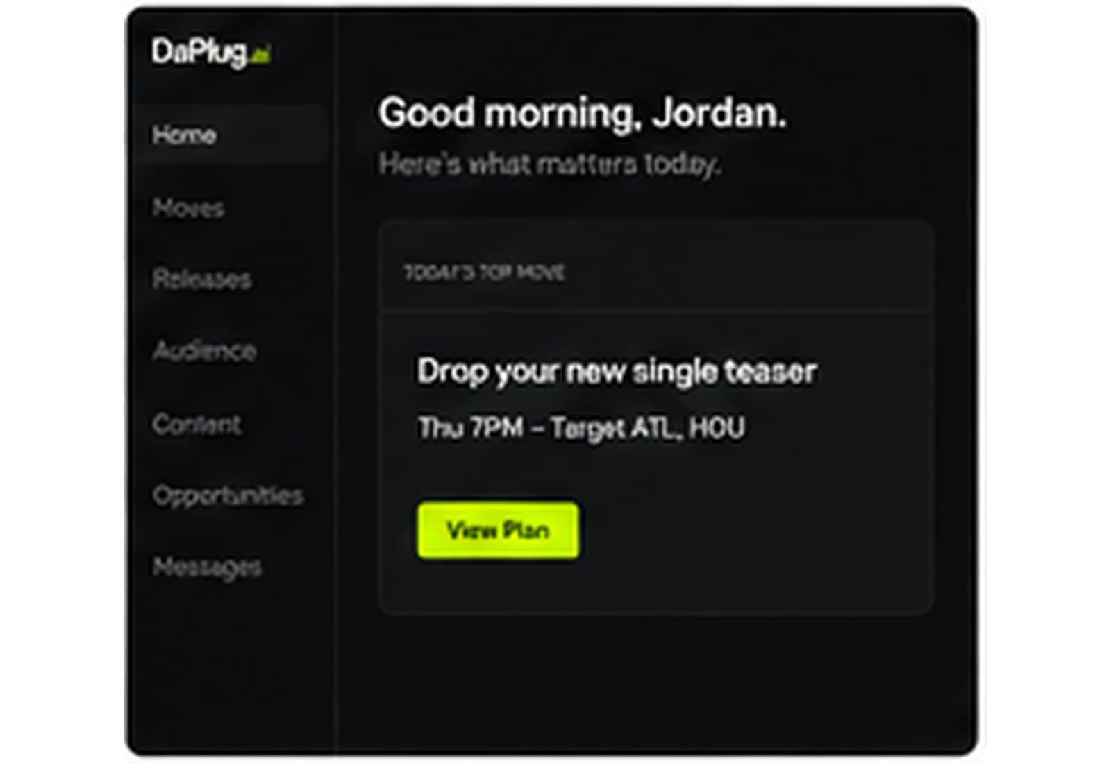 DaPlug artist dashboard overview screen